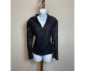 R&K Evening Black Satin Lace Overlay Blazer Size 18